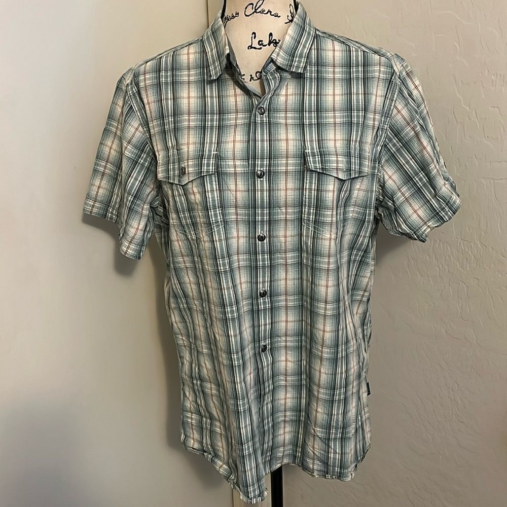 Kuhl Plaid Button Closure Casual Work Office Pockets Contemporary Shirt